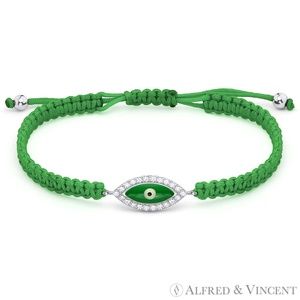 Evil Eye Macrame Bracelet in .925 Sterling Silver